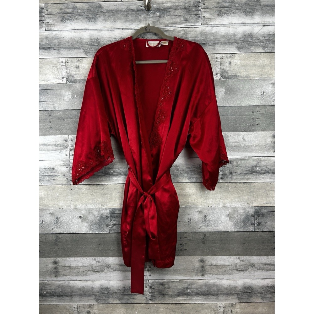 Victoria Secret Women's Red Long Sleeve Short Robe